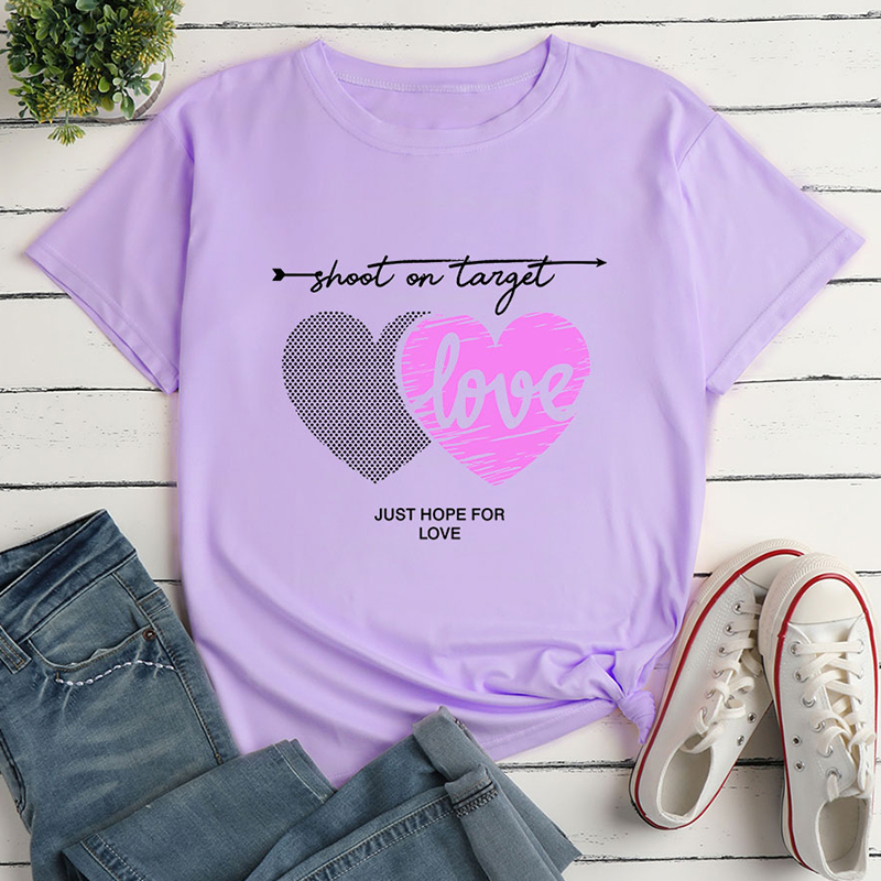 Heart Letter Print Short-Sleeved Loose T-Shirt NSYAY116306
