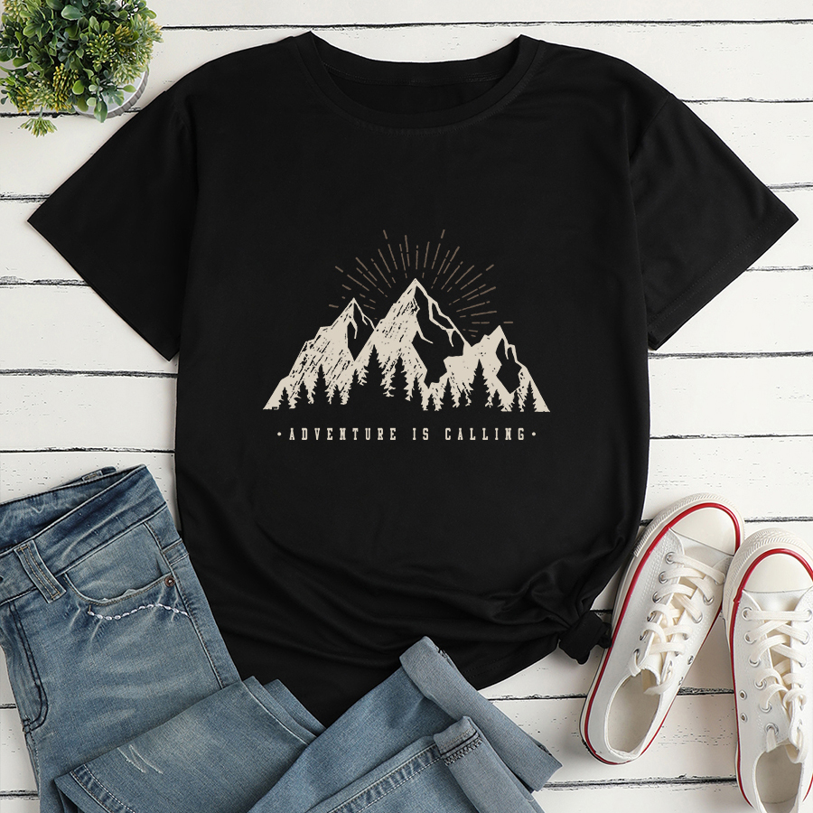 Three Mountains Print Loose Short-Sleeved T-Shirt NSYAY116303