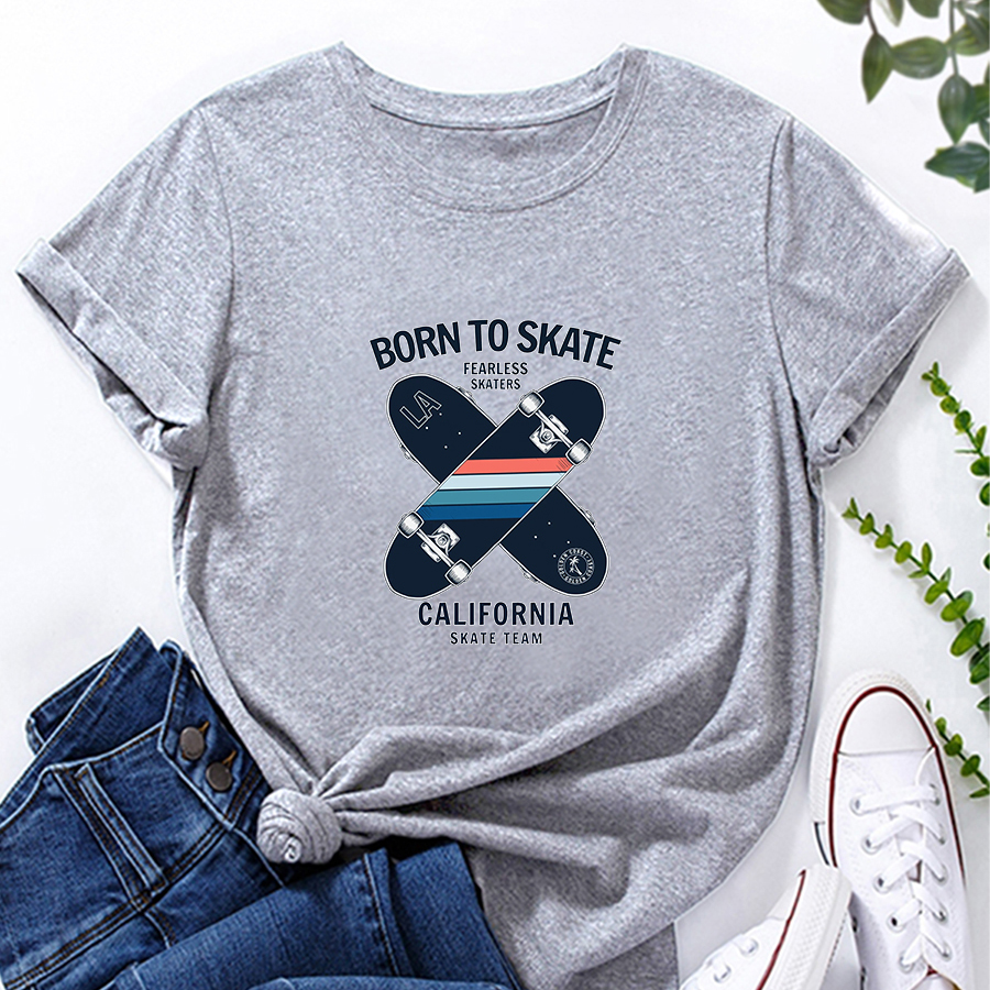 Skateboard Print Loose Short-Sleeved T-Shirt NSYAY116301