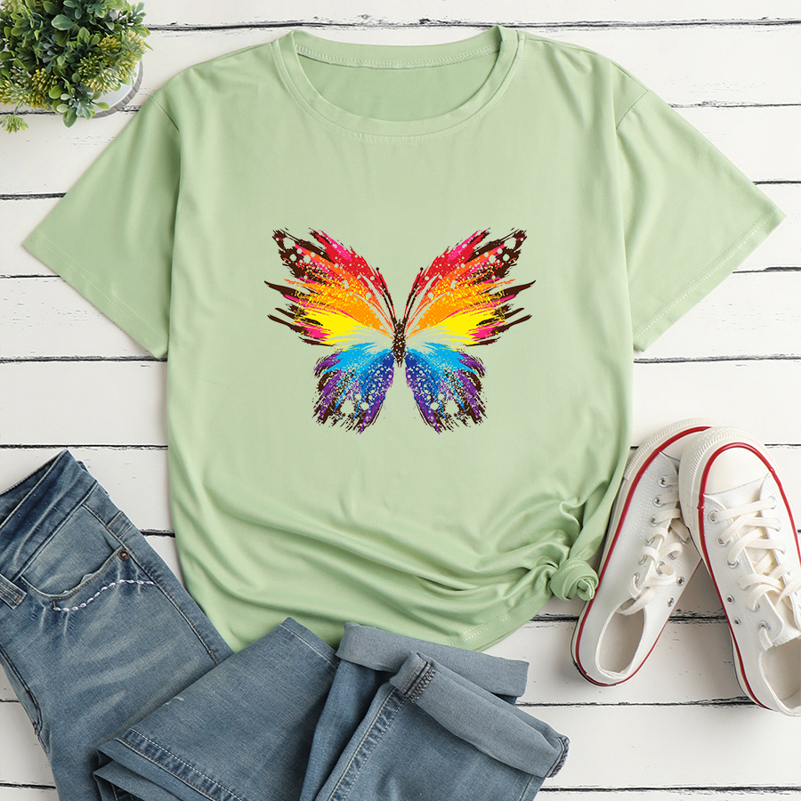 Camiseta de manga corta suelta con estampado de mariposas de color NSYAY116379