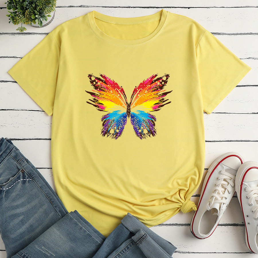 Color Butterfly Print Loose Short Sleeve T-Shirt NSYAY116379