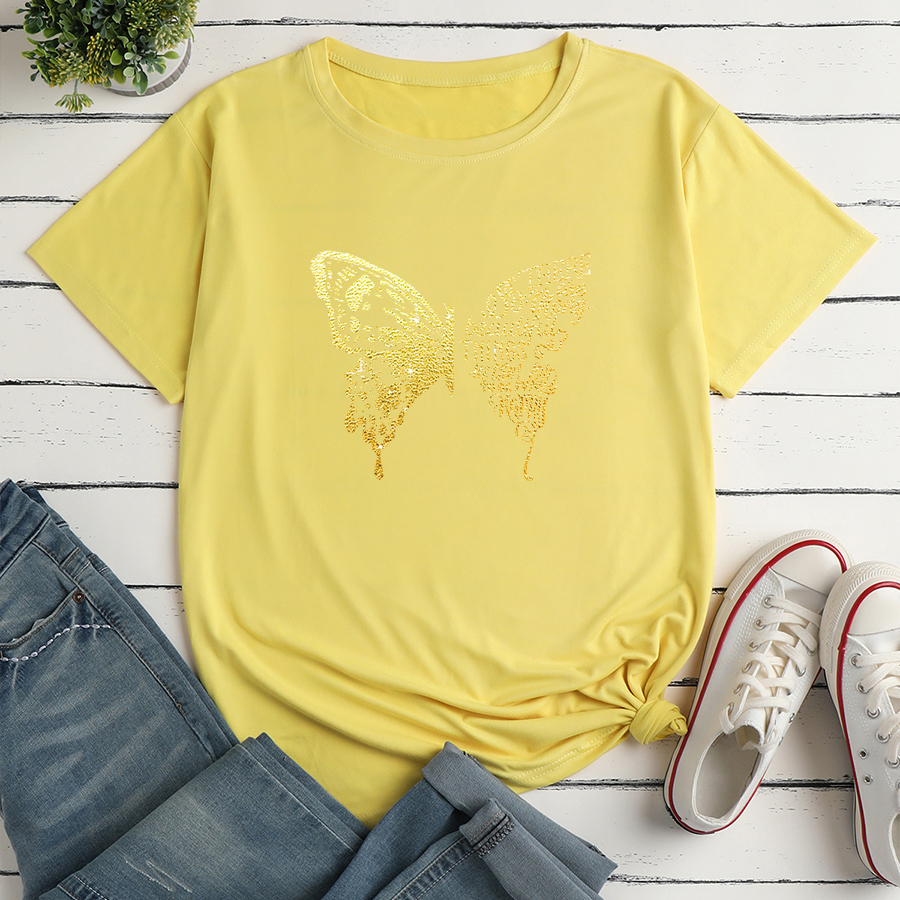 Letter Butterfly Print Loose Short Sleeve T-Shirt NSYAY116378