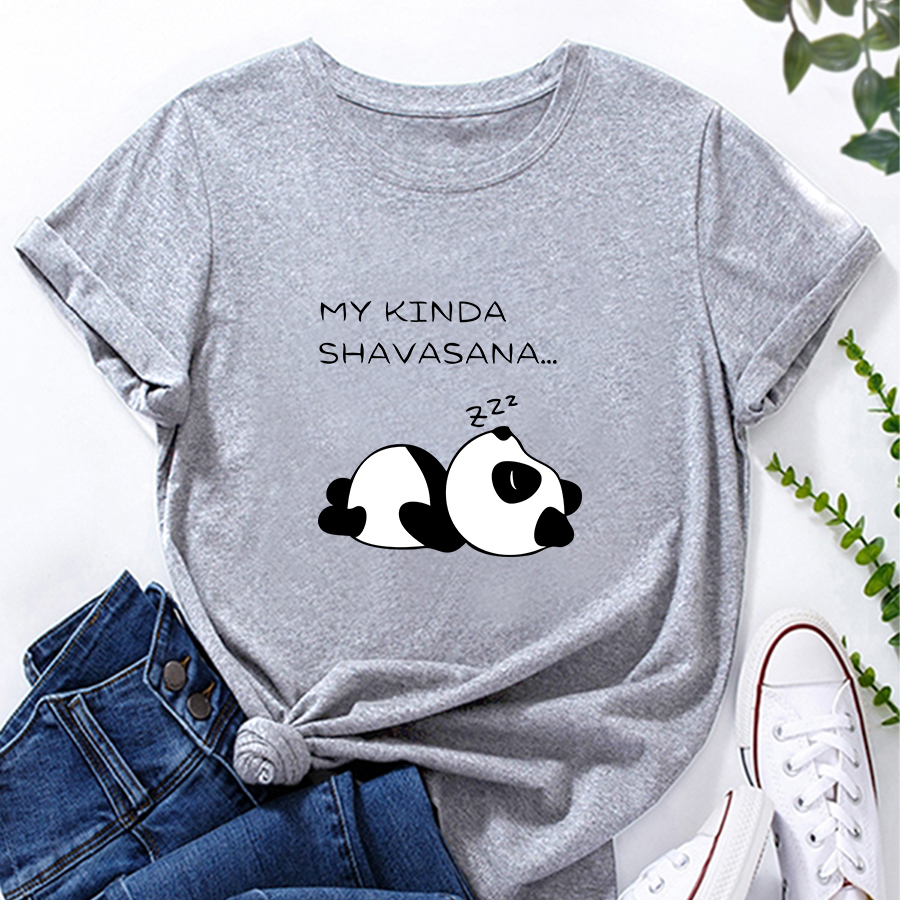 Letter Panda Character Print Short Sleeve Loose T-Shirt NSYAY116373