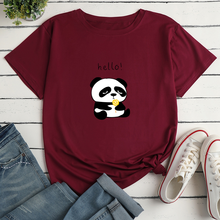 Panda Print Short Sleeve Loose T-Shirt NSYAY116371