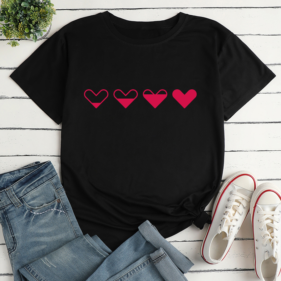 Heart Print Short Sleeve Loose T-Shirt NSYAY116369