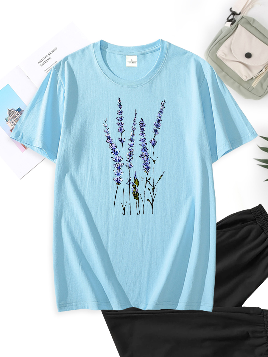 lavender print short-sleeved T-shirt NSSYD117247