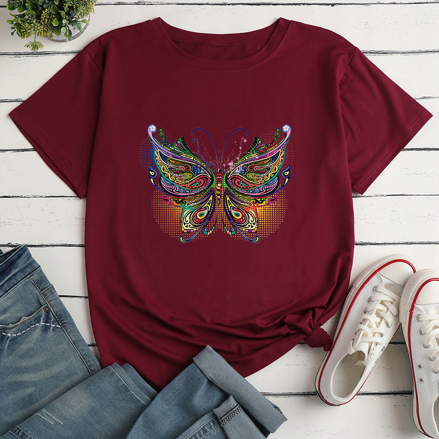 Colorful Butterfly Print short sleeve Loose T-Shirt NSYAY117239