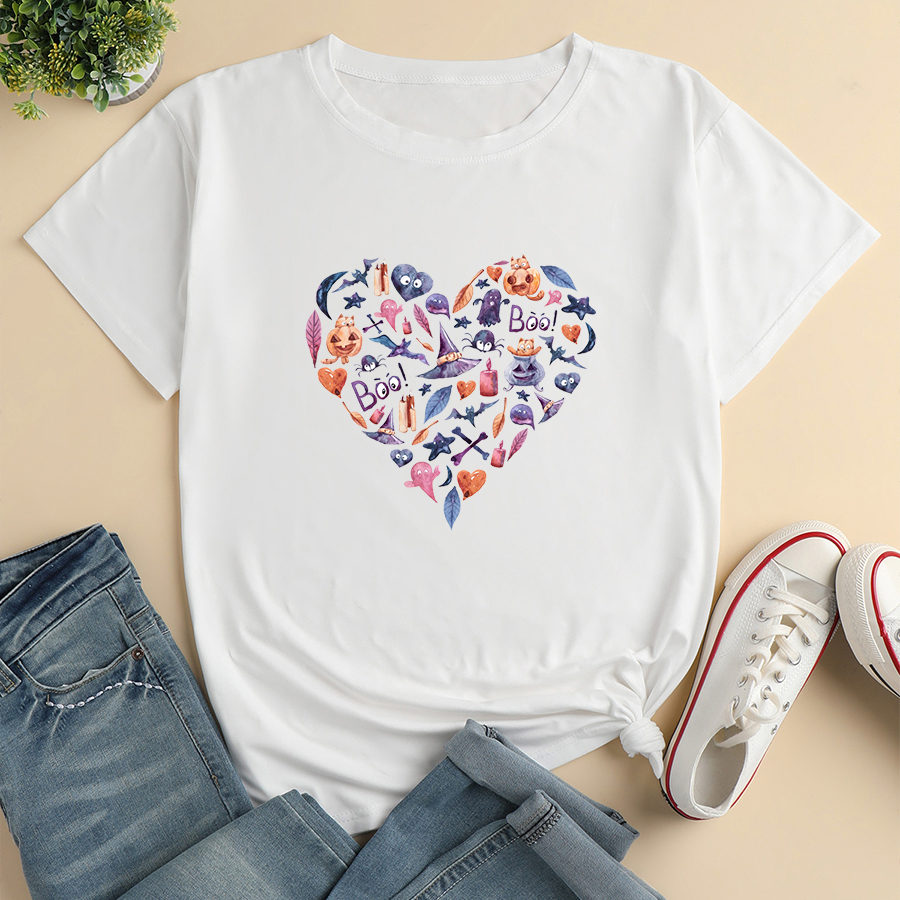 Halloween Heart Print Loose short sleeve T-Shirt NSYAY117237