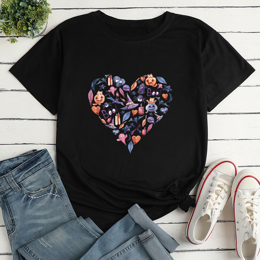 Halloween Heart Print Loose short sleeve T-Shirt NSYAY117237