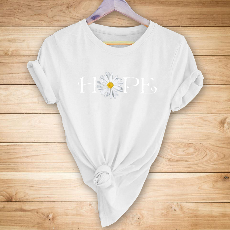 Letter Hope Daisy Print Short Sleeve T-Shirt NSYAY117235