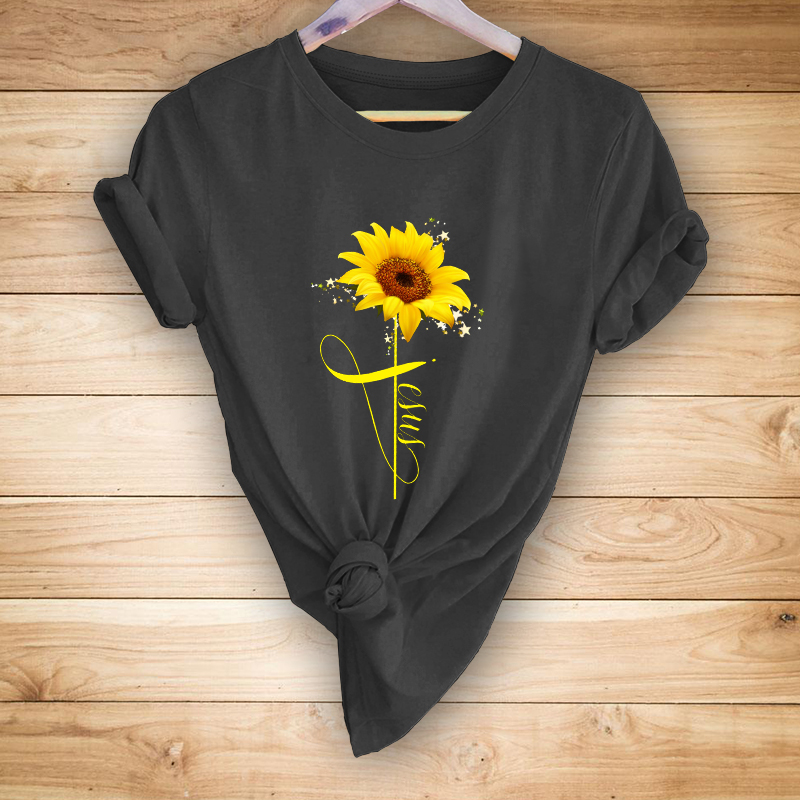 Letters sunflower print short-sleeved T-shirt NSYAY117234
