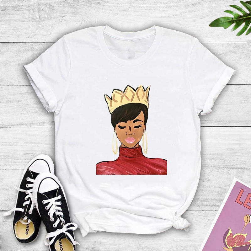 Black Girl With Crown Print Short Sleeve T-Shirt NSYAY117213