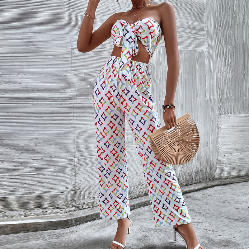 print tube top backless straight leg top and trousers suit NSYID117160