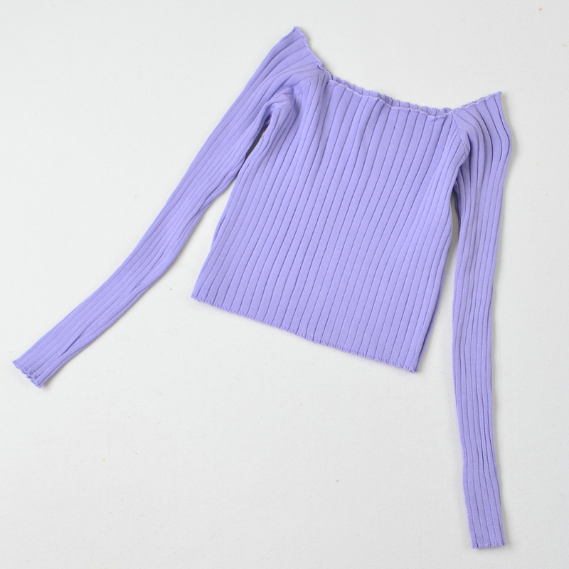 solid color Slim fit with fungus edge knit top NSYAY117146