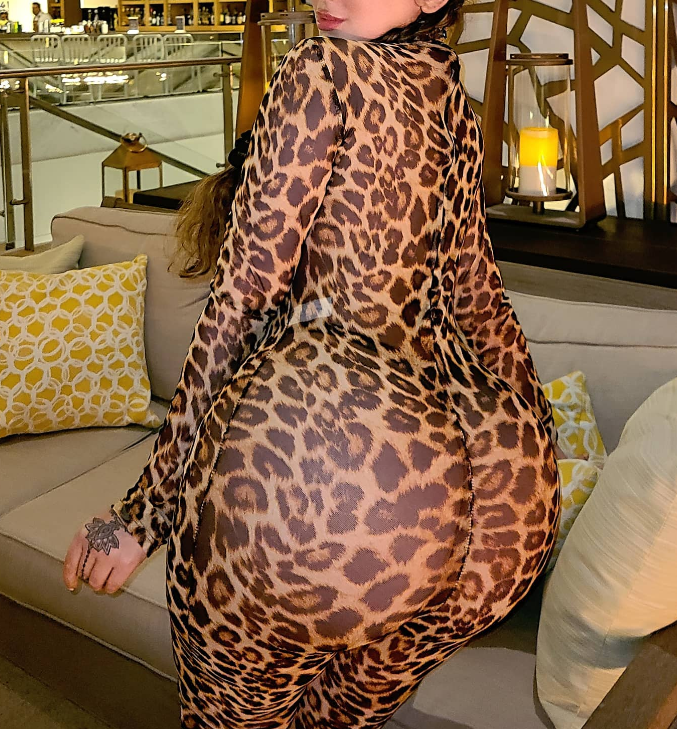 round neck long sleeve slim leopard print jumpsuit NSHFH119860