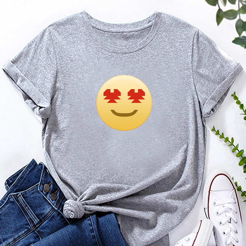 summer short-sleeved round neck cartoon expression pattern printing T-shirt  NSYID119856