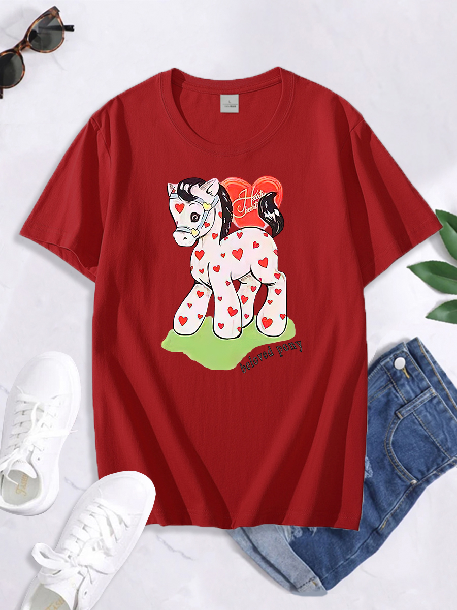 combed cotton cute love pony print short sleeve T-shirt NSSYD122717
