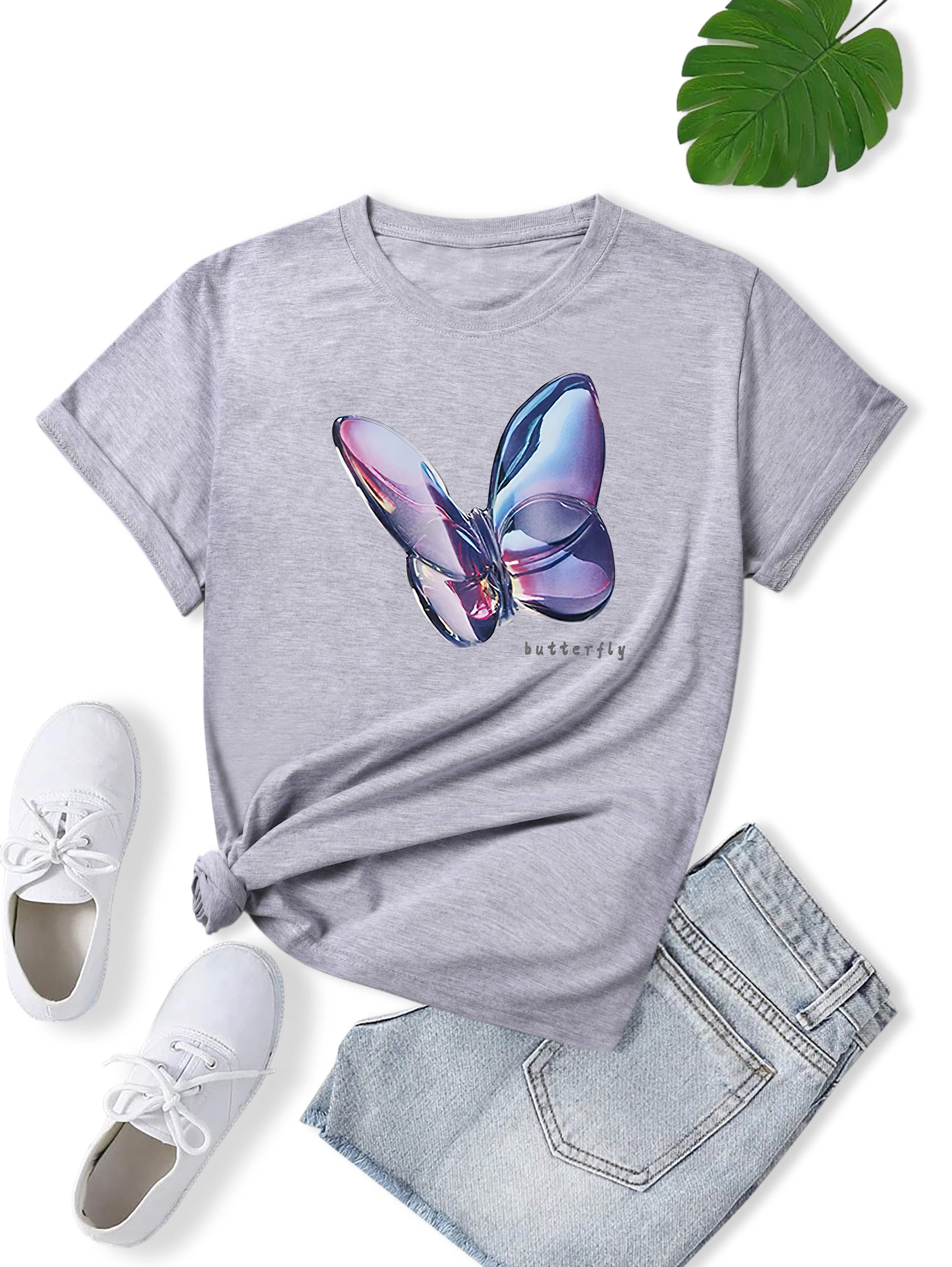 combed cotton short sleeve colorful butterfly print T-shirt NSSYD123168