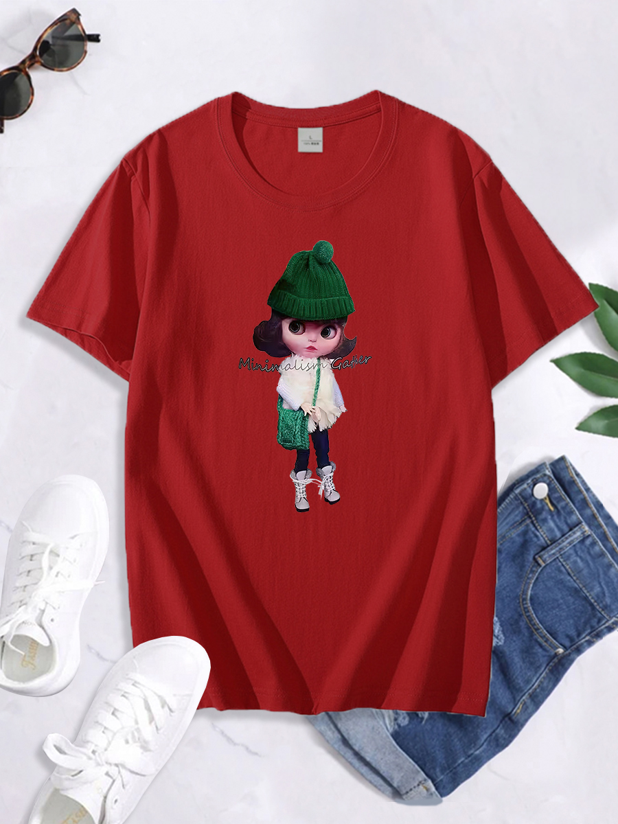 combed cotton green hat girl print short sleeve T-shirt NSSYD122712