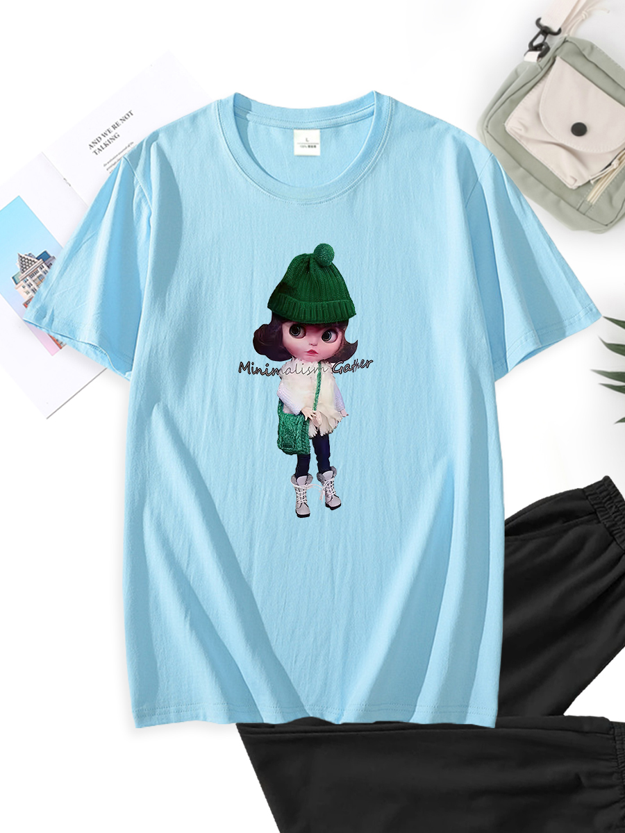 combed cotton green hat girl print short sleeve T-shirt NSSYD122712