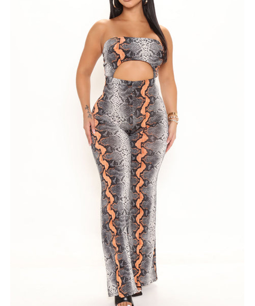 tube top hollow backless slim snake print jumpsuit NSHFH121909