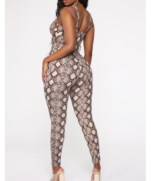 sling hollow tight wrap chest snake print jumpsuit NSHFH121903
