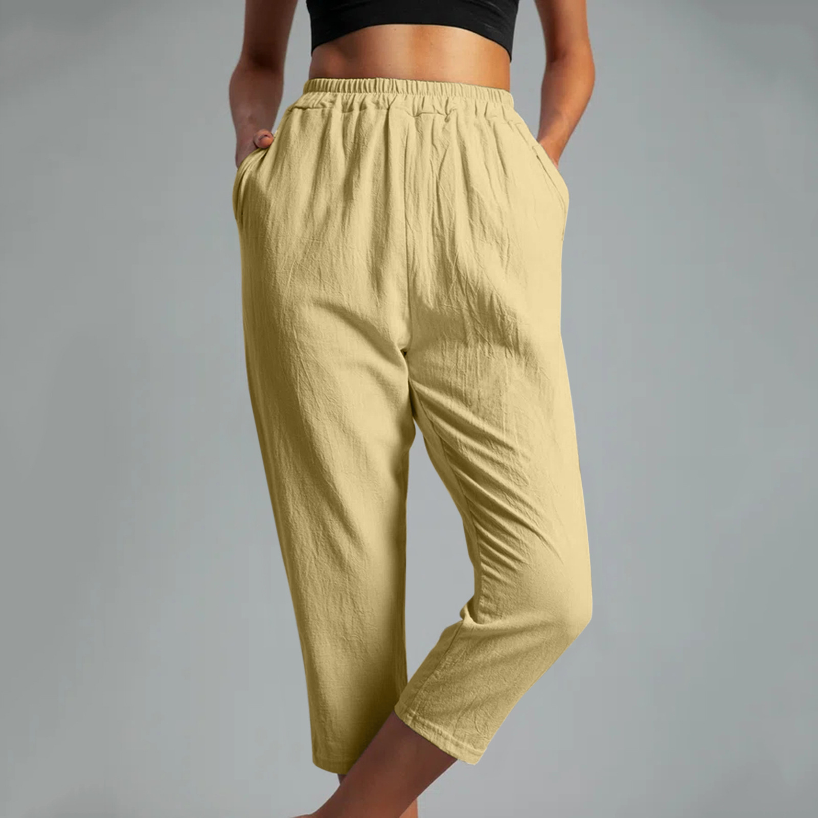 solid color tapered pocket capri pants NSSYD122286
