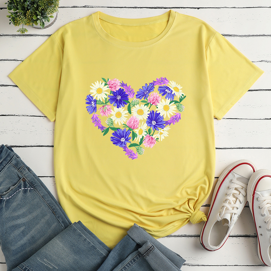 Floral Heart Print Loose short sleeve T-Shirt NSYAY123104