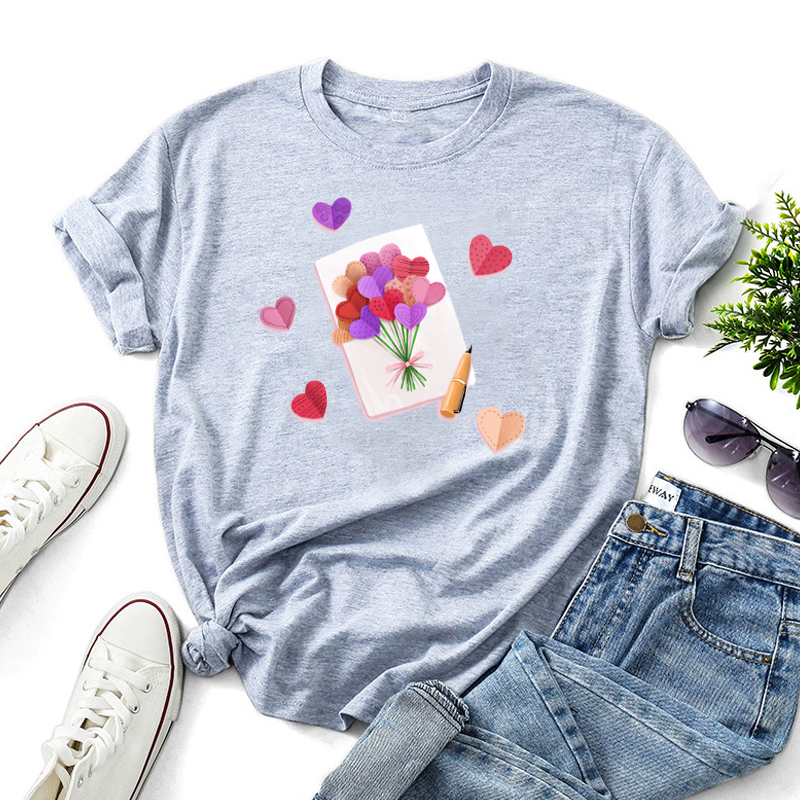 Flower love card pattern printing short-sleeved round neck T-shirt NSYID123095