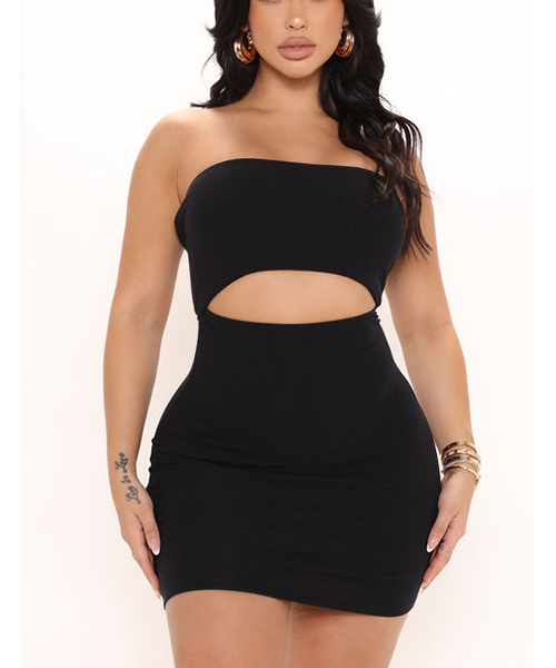Backless Tube Top Short hollow tight Solid Color dress NSHFH122225