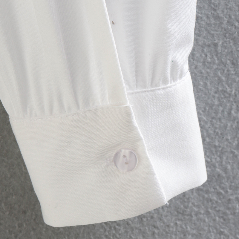 white long-sleeved lapel short Poplin Shirt NSLAY122752