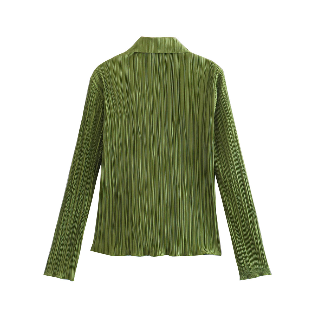 green Long-Sleeve Pleated Satin Shirt NSLAY122751