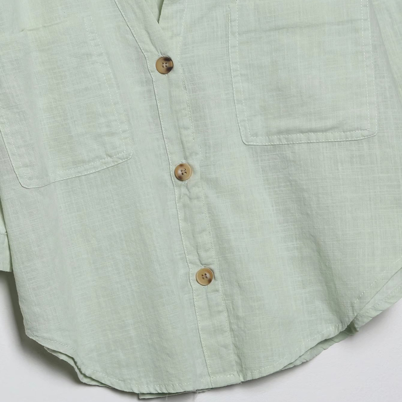 solid color short-sleeved lapel single-breasted Linen Shirt NSLAY123193
