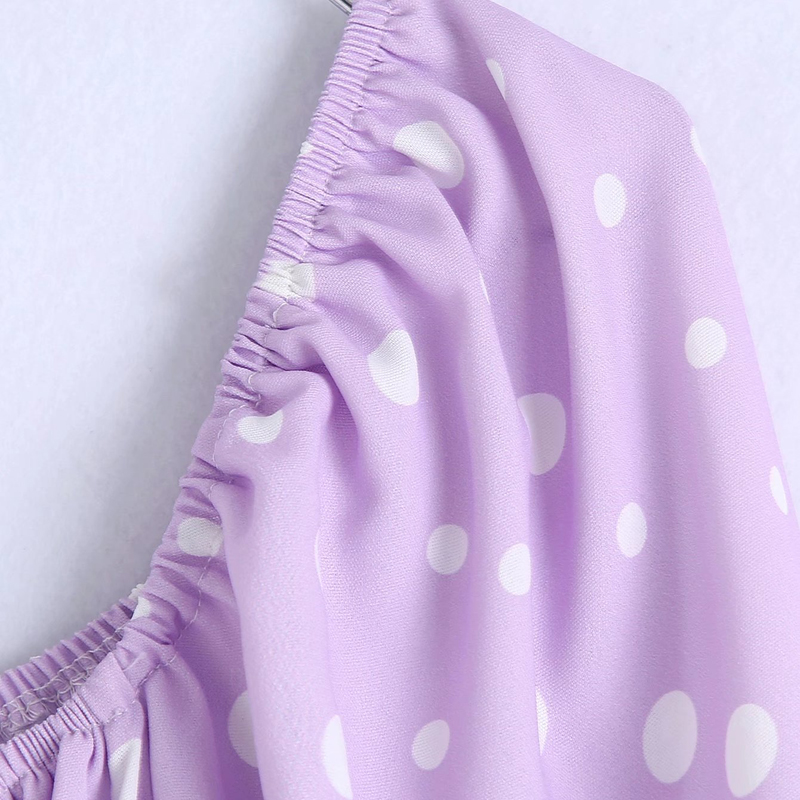 purple square neck polka dot short-sleeved slim short dress NSLAY123185