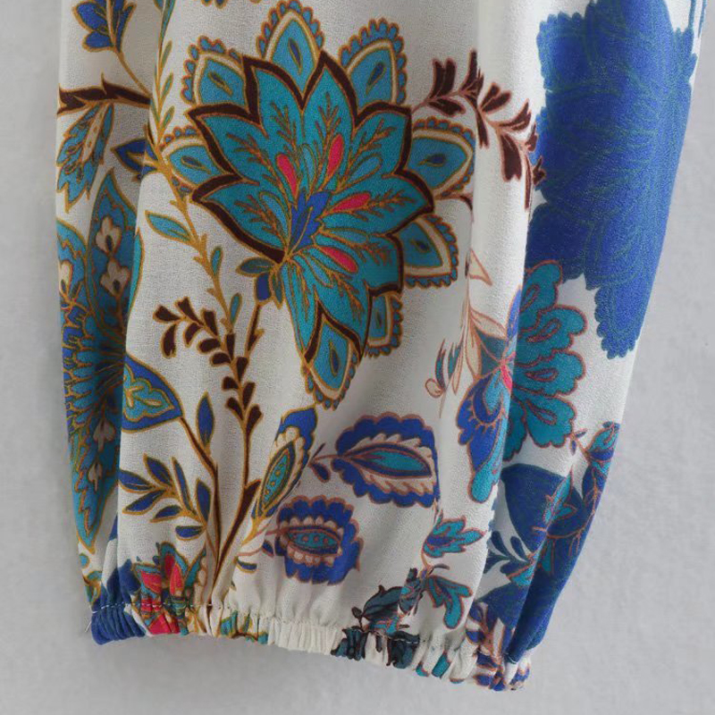 floral print knot long-sleeved short shirt   NSLAY123179