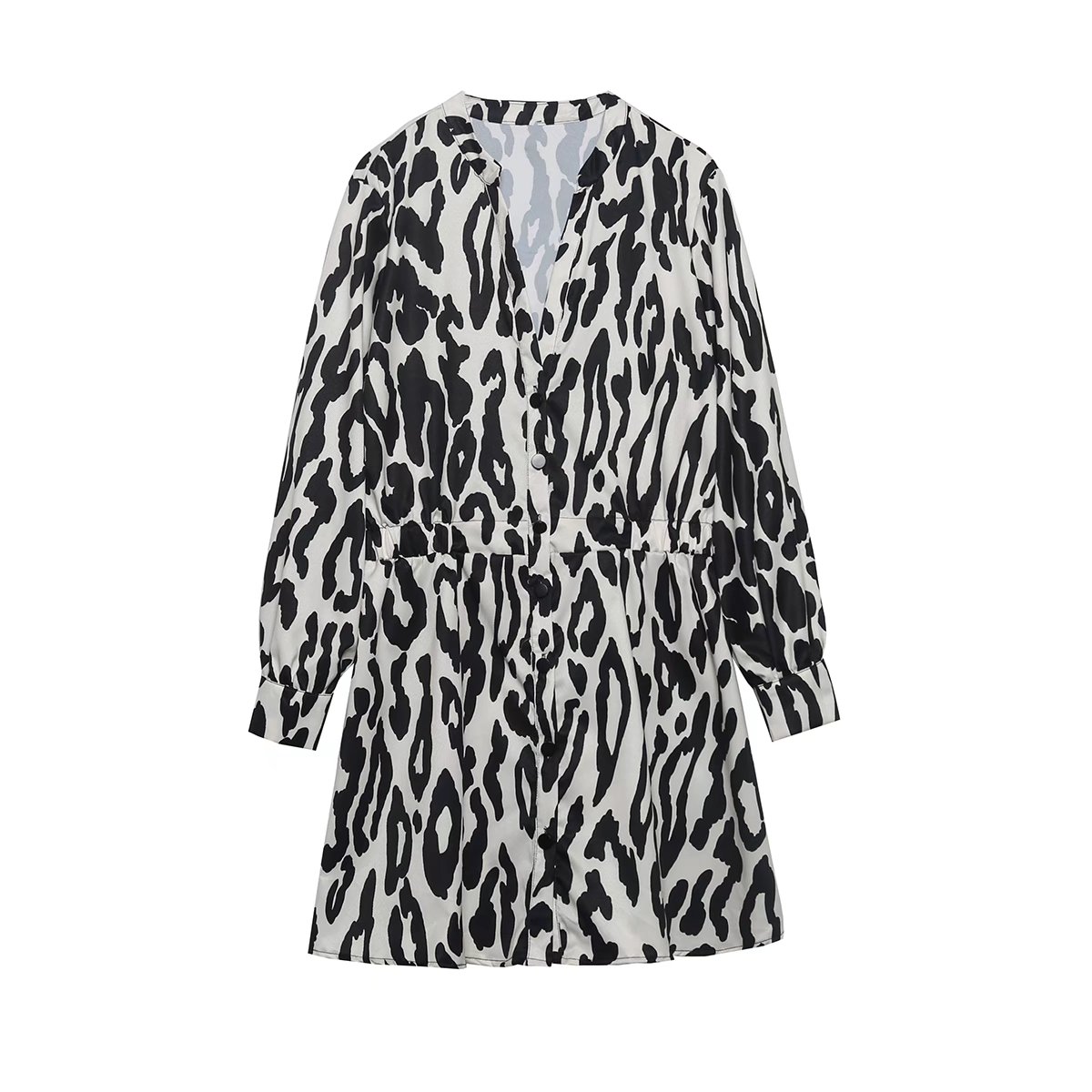 Spring zebra Print long-sleeved single-breasted Shirt Dress NSLAY123176