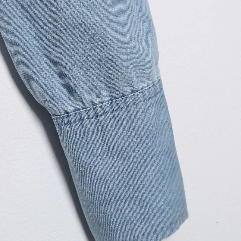 spring  long-sleeved lapel slim short Denim shirt with shoulder pads  NSLAY123175