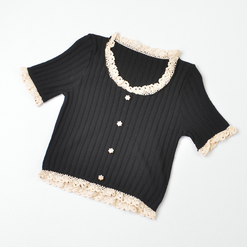 lace stitching short-sleeved knitted sweater NSYAY123462