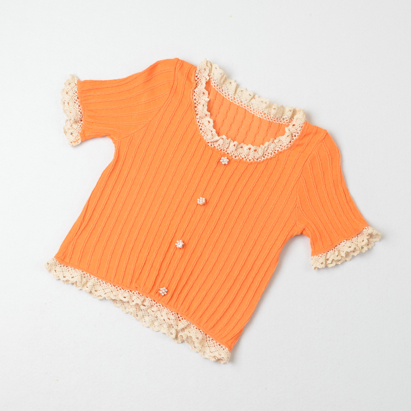 lace stitching short-sleeved knitted sweater NSYAY123462