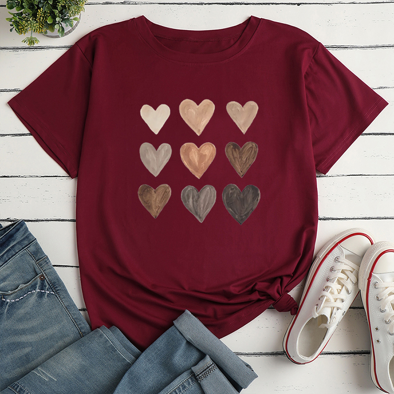 Nine Hearts Print Loose short sleeve T-Shirt NSYAY123942