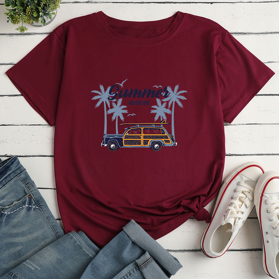 Beach Scenery Print Loose short sleeve T-Shirt NSYAY117626