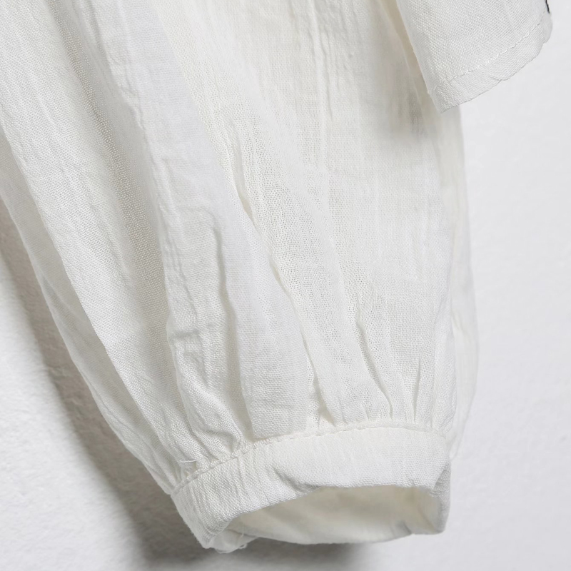 white long-sleeved v-neck Crochet Panel Shirt NSLAY123739