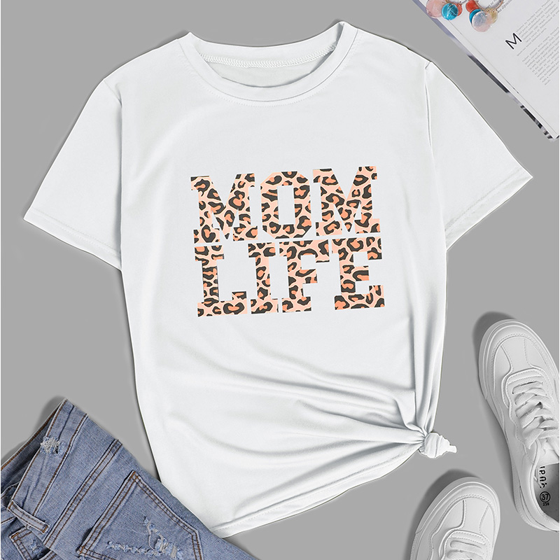 Leopard Alphabet Print Short Sleeve T-Shirt NSYAY122266