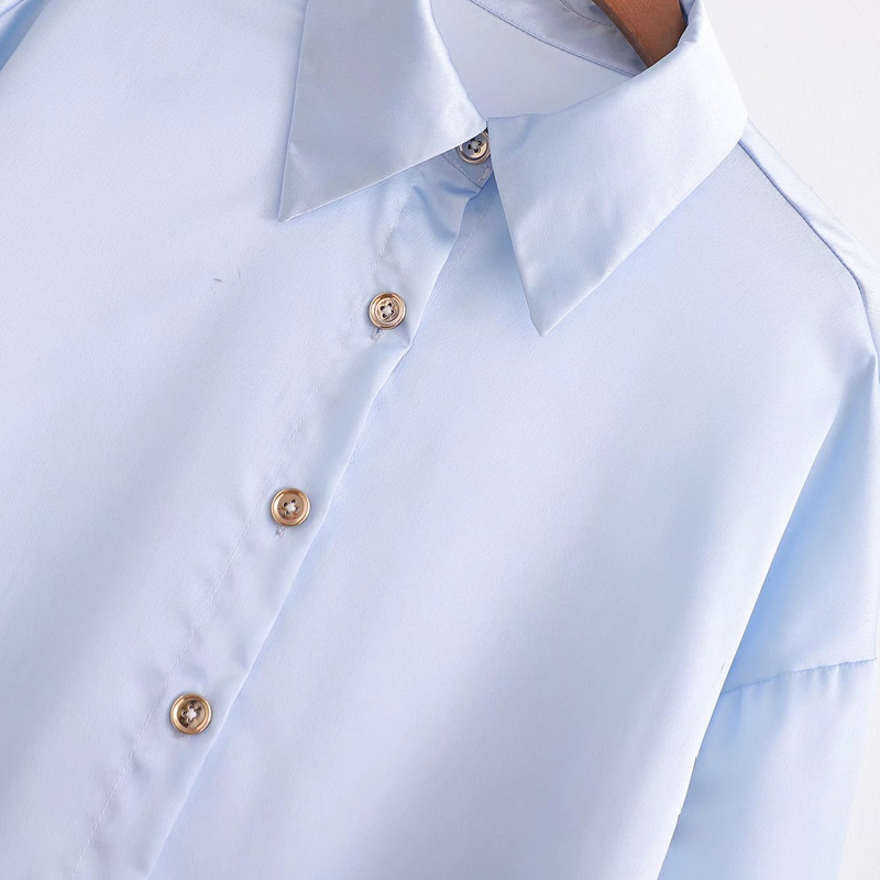 silk-satin printed long sleeve lapel loose shirt NSLAY124196