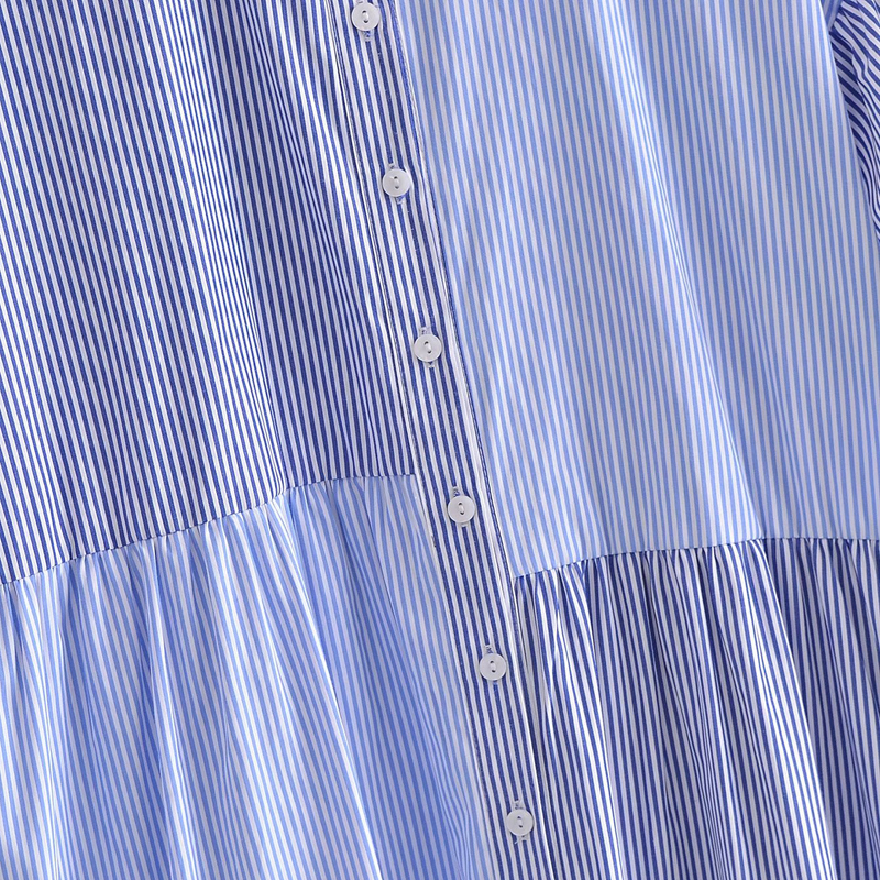 breasted striped short sleeve loose shirt dress NSLAY124193