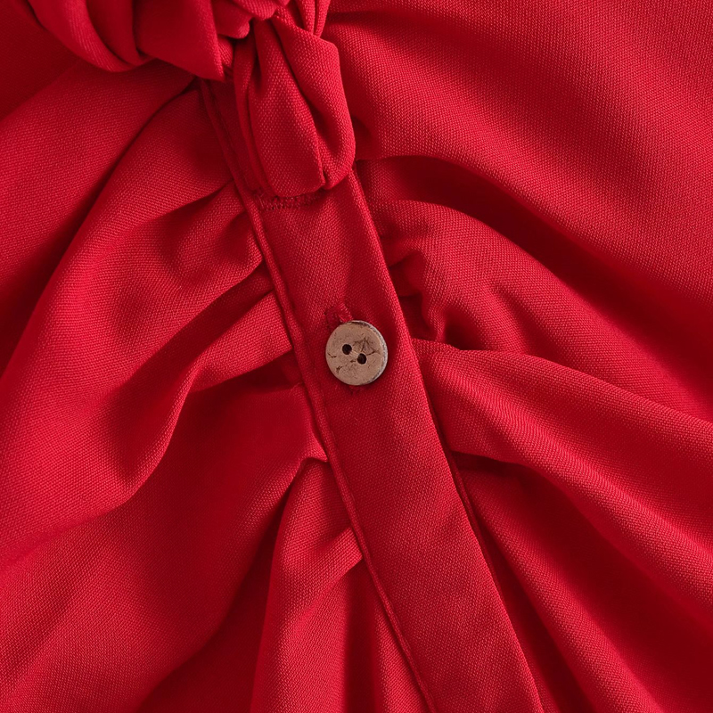 vestido con cordones en v profundo de manga corta de color sólido con botones NSLAY124218