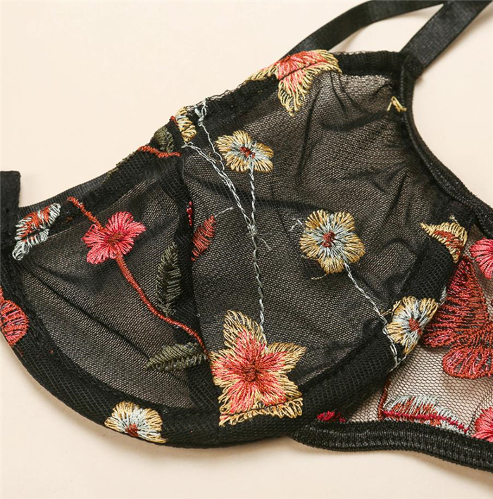 lace transparent embroidery sling high waist underwear three-piece set NSLTS126133