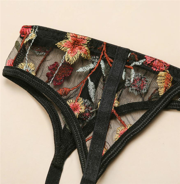 lace transparent embroidery sling high waist underwear three-piece set NSLTS126133