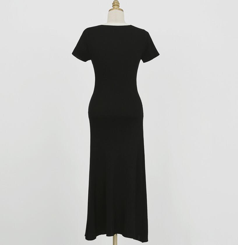 Color Matching V-Neck Knitted slit Dress NSLQL126516