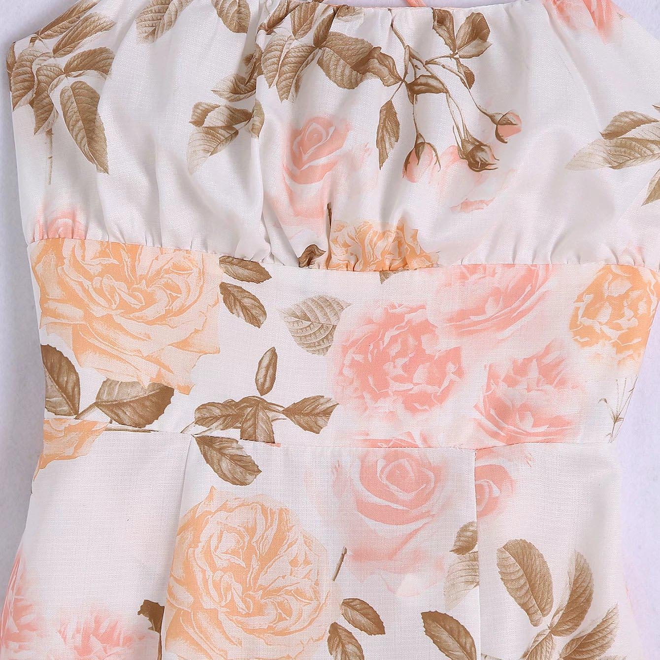 cross sling backless low-cut small slit flower print dress NSLAY126865